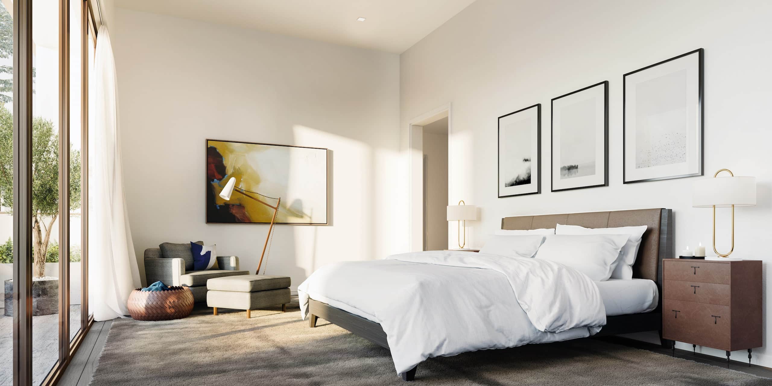 Great scenic view for modern sophisticated bedroom in luxury townhome for sale in Yerba Buena Island San Francisco